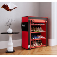 Deals and Offers on Furniture - Raunak 4 tier with Non Woven Fabric cover Metal Shoe Stand(Red, Black, 4 Shelves, DIY(Do-It-Yourself)) Deals, Discounts & Offers on Furniture - Raunak 4 tier with Non Woven Fabric cover Metal Shoe Stand(Red, Black, 4 Shelves, DIY(Do-It-Yourself))