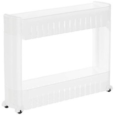 Deals and Offers on - Amazon Brand - Solimo Plastic 2 Layer Slim Storage Organizer Rack with Wheels- White Deals, Discounts & Offers on - Amazon Brand - Solimo Plastic 2 Layer Slim Storage Organizer Rack with Wheels- White
