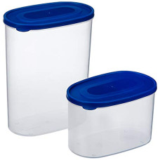 Deals, Discounts & Offers on  - Amazon Brand - Solimo Set of 2 Kitchen Storage Containers (1650 ml, 950 ml), Blue(Plastic)