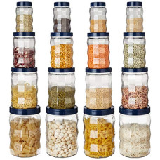 Deals, Discounts & Offers on  - Amazon Brand - Solimo Plastic Storage Container Set (16 pieces, Edge Pattern, Royal Blue)