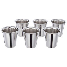 Deals, Discounts & Offers on  - Amazon Brand - Solimo Classico Stainless Steel Glass Set (6 Pieces, 7.5Cm Dia, South Indian Design), 160 milliliter