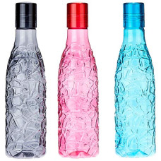 Deals and Offers on - Amazon Brand - Solimo Textured Plastic Water Bottles, Set Of 3, Multicolour, 1L Each, 1 liter Deals, Discounts & Offers on - Amazon Brand - Solimo Textured Plastic Water Bottles, Set Of 3, Multicolour, 1L Each, 1 liter