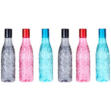 Deals and Offers on - Amazon Brand - Solimo Textured Plastic Water Bottles, Set Of 6, Multicolour, 1L Each, 1 liter Deals, Discounts & Offers on - Amazon Brand - Solimo Textured Plastic Water Bottles, Set Of 6, Multicolour, 1L Each, 1 liter