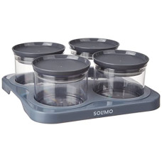 Deals, Discounts & Offers on  - Amazon Brand - Solimo Airtight Plastic Storage Container Set, With 4 Containers (500ml) & Serving Tray, BPA Free, Grey