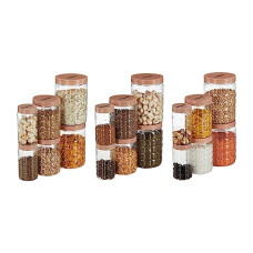 Deals, Discounts & Offers on  - Amazon Brand - Solimo Checkered Jar Container, Set of 18 (6 pcs x 250 ml Each, 6 pcs x 500 ml Each, 6 pcs x 1000 ml Each), Choco | Air Tight | Kitchen Organiser | BPA Free | Stackable, Plastic