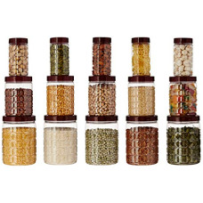 Deals, Discounts & Offers on  - Amazon Brand - Solimo Checkered Airtight Jar Set of 15, 1000 ml, 500 ml and 200 ml, Plastic, Transparent
