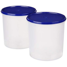 Deals and Offers on - Amazon Brand - Solimo Round Plastic Container, 3 litres, Set of 2, Blue Deals, Discounts & Offers on - Amazon Brand - Solimo Round Plastic Container, 3 litres, Set of 2, Blue