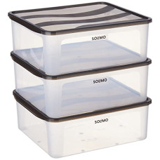 Deals and Offers on - Amazon Brand - Solimo Plastic Fridge Multi Storage Container with Lid (Set of 3, 8000ml, Black) Deals, Discounts & Offers on - Amazon Brand - Solimo Plastic Fridge Multi Storage Container with Lid (Set of 3, 8000ml, Black)