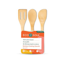 Deals, Discounts & Offers on  - ECO SOUL [Set of 3] Bamboo Cooking Utensils | Non-Stick Wooden Spoons, Ladles & Turners | Bamboo Wood Kitchen Accessories