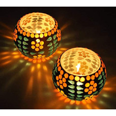 Deals, Discounts & Offers on  - TIED RIBBONS Pack of 2 Turkish Mosaic Glass Votive Tealight Candle Holders for Table - Christmas Decorations Items
