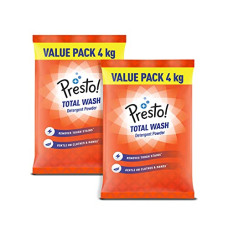 Deals and Offers on - Amazon Brand - Presto! Total Wash Detergent Powder, Twin (4 Kg + 4Kg) Pack Deals, Discounts & Offers on - Amazon Brand - Presto! Total Wash Detergent Powder, Twin (4 Kg + 4Kg) Pack