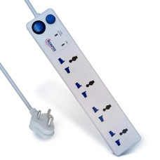 Deals, Discounts & Offers on Electronics - Microtek Plastic High Neck Spike Guard 1.5m Extension Cord, 4 Sockets, 6A, 1500W with 1 Switch (White)