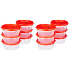 Deals and Offers on - Amazon Brand - Solimo Nestable & Stackable Polypropylene Container Set, Round, 500 ml, Set of 12, Red Deals, Discounts & Offers on - Amazon Brand - Solimo Nestable & Stackable Polypropylene Container Set, Round, 500 ml, Set of 12, Red