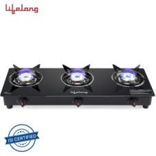 Deals and Offers on - Lifelong LLGS930 Glass Top 3 Burner (ISI Certified,1 Year Warranty with Doorstep Service) Glass Manual Gas Stove(3 Burners) Deals, Discounts & Offers on - Lifelong LLGS930 Glass Top 3 Burner (ISI Certified,1 Year Warranty with Doorstep Service) Glass Manual Gas Stove(3 Burners)