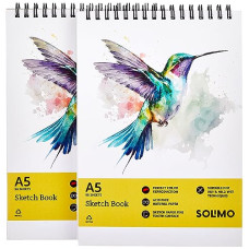 Deals, Discounts & Offers on Electronics - Amazon Brand - Solimo Sketchbooks, Spiral-Bound, Mini Size, Professional-Grade Sheets, Compatible with a Range of Art Material (A5, Set of 2)