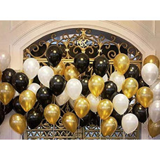 Deals and Offers on - AMFIN (Pack of 25) 10 inch Metallic Balloons Black, Gold and White for Birthday Decoration, Decoration Deals, Discounts & Offers on - AMFIN (Pack of 25) 10 inch Metallic Balloons Black, Gold and White for Birthday Decoration, Decoration