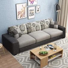 Deals, Discounts & Offers on Furniture - FURNY - Berlando 3 Seater Fabric Sofa Set (Light Grey-Dark Grey)