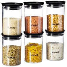 Deals and Offers on - Amazon Brand - Solimo Plastic Storage Jar and Container Set I Air Tight & BPA Free Containers For Kitchen Storage Set I Grocery Kitchen Container Set I Multipurpose Jar, 900 Ml Each, Set 6, Black Deals, Discounts & Offers on - Amazon Brand - Solimo Plastic Storage Jar and Container Set I Air Tight & BPA Free Containers For Kitchen Storage Set I Grocery Kitchen Container Set I Multipurpose Jar, 900 Ml Each, Set 6, Black