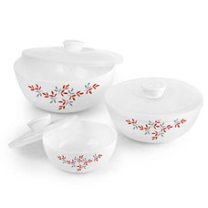 Deals and Offers on - CELLO Opalware Twilight Floral Mixing Bowls with Lid(500ml, 1000ml,1500ml), 3 Units, White Deals, Discounts & Offers on - CELLO Opalware Twilight Floral Mixing Bowls with Lid(500ml, 1000ml,1500ml), 3 Units, White