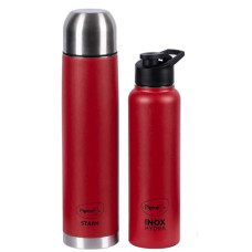 Deals and Offers on - Pigeon by Stovekraft Therminox Stark Plus Vacuum Insulated Flask 1000ml Red + INOX Hydra Red Single Walled Fridge Bottle 900ml Bottle Combo, (Red)|Leak Proof|Kitchen|Travel|Office|Gym|Home|Hiking Deals, Discounts & Offers on - Pigeon by Stovekraft Therminox Stark Plus Vacuum Insulated Flask 1000ml Red + INOX Hydra Red Single Walled Fridge Bottle 900ml Bottle Combo, (Red)|Leak Proof|Kitchen|Travel|Office|Gym|Home|Hiking