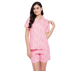 Deals, Discounts & Offers on Women - [Size XL] Clovia Women's Rayon Pretty Florals Button Me Up Shirt & Shorts Set