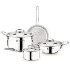 Deals and Offers on Cookware - Bergner TriPro TriPly 7Pc Cookware Set, 20cm Deep Kadai, 20cm Saute Pan, 16cm Sauce Pan, 20cm Casserole, 3X Stainless Steel Lid, Ergonomic Wire Handles, Smooth Finished Surface, Induction & Gas Ready, 5-Year Warranty Deals, Discounts & Offers on Cookware - Bergner TriPro TriPly 7Pc Cookware Set, 20cm Deep Kadai, 20cm Saute Pan, 16cm Sauce Pan, 20cm Casserole, 3X Stainless Steel Lid, Ergonomic Wire Handles, Smooth Finished Surface, Induction & Gas Ready, 5-Year Warranty