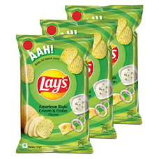 Deals and Offers on - Lay's Potato Chips - American Style Cream & Onion Flavour, 90g/100g/104g(Pack of 3) (Weight May Vary) Deals, Discounts & Offers on - Lay's Potato Chips - American Style Cream & Onion Flavour, 90g/100g/104g(Pack of 3) (Weight May Vary)