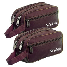 Deals, Discounts & Offers on  - Kuber Industries Canvas Toiletry Organizer|Waterproof & Portable Travel Shaving Dopp Kit with 2 Main ComparMants and Front Zipper, Pack of 2 (Brown)