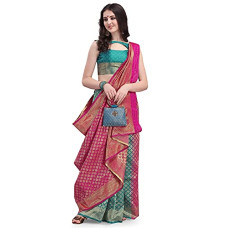 Deals, Discounts & Offers on Women - [ Buy1Get1Free ] EthnicJunction Women's Kanchipuram Silk Half and Half Woven Saree With Blouse Piece
