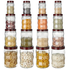 Deals, Discounts & Offers on  - Amazon Brand - Solimo Plastic Storage Container Set (16 pieces, Edge Pattern, Maroon)
