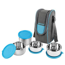 Deals and Offers on - Cello Steelox Stainless Steel Lunch Box Combo 4- Piece with Jacket , Blue, (Capacities - 225ml, 375ml x 2, 550ml) | Stainless Steel Lunch Box Set | LeakProof | Easy to Carry | Easy to Clean | Ideal Deals, Discounts & Offers on - Cello Steelox Stainless Steel Lunch Box Combo 4- Piece with Jacket , Blue, (Capacities - 225ml, 375ml x 2, 550ml) | Stainless Steel Lunch Box Set | LeakProof | Easy to Carry | Easy to Clean | Ideal