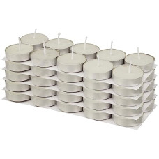 Deals, Discounts & Offers on  - Amazon Brand - Solimo Wax Tealight Candles, 2-Hour Burn Time, Smokeless, No Residue (Set of 50, Unscented)