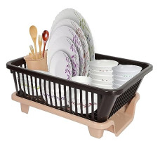 Deals, Discounts & Offers on  - SIMPARTE Plastic Durable Kitchen Drainer Dish Rack Organizer/Drying Tray, Dish Rack with Drying Tray (Brown & Beige, 45 x 32 x 18 cm, Dish Rack Br&B)