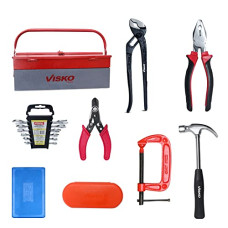 Deals, Discounts & Offers on Screwdriver Sets  - VISKO 829 Hand Tools Set of 27Pcs With 3 Pliers | Hammer | Spanners (6Pcs) | Tool Box | Screwdrivers (6Pcs) | Allen Keys (9Pcs) & C-Clamp | Multicolor | Combo Pack |
