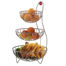 Deals, Discounts & Offers on  - Lifelong Table Top Fruit Basket for Dining Table & Kitchen Storage - 3 Tier High Grade Stainless Steel Fruit & Vegetable Rack - Counter Top Organizer