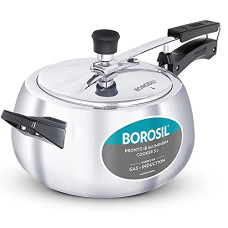 Deals and Offers on Cookware - Borosil Pronto Induction Base Inner Lid Aluminium Pressure Cooker, 3.6 mm Thick Base, 5 L, Silver Deals, Discounts & Offers on Cookware - Borosil Pronto Induction Base Inner Lid Aluminium Pressure Cooker, 3.6 mm Thick Base, 5 L, Silver