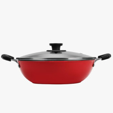 Deals and Offers on Cookware - Pigeon by Stovekraft Basics Aluminium Non Stick, Non Induction Base Kadai with Glass Lid, 24CM/2.2 Liters, Red Deals, Discounts & Offers on Cookware - Pigeon by Stovekraft Basics Aluminium Non Stick, Non Induction Base Kadai with Glass Lid, 24CM/2.2 Liters, Red