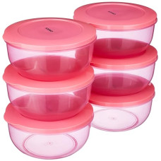 Deals and Offers on - Amazon Brand - Solimo Nestable & Stackable Container Set, Round, 1900 ml, Set of 6, Pink Deals, Discounts & Offers on - Amazon Brand - Solimo Nestable & Stackable Container Set, Round, 1900 ml, Set of 6, Pink