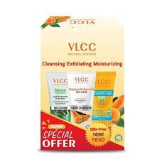 Deals and Offers on Beauty Care - VLCC Neem Face Wash (150ml) & Papaya & Apricot Face Scrub (80gm) & Matte Look SPF 30 Sunscreen (100gm), White Deals, Discounts & Offers on Beauty Care - VLCC Neem Face Wash (150ml) & Papaya & Apricot Face Scrub (80gm) & Matte Look SPF 30 Sunscreen (100gm), White