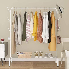Deals and Offers on - EKRON Multipurpose Metal Garment Stand Rack with Top Rod and Lower Storage Shelf with Hooks Heavy Duty Clothes Coat Hanger Wardrobe Space Organizer (White / 150 x 110 x 40 CM) Deals, Discounts & Offers on - EKRON Multipurpose Metal Garment Stand Rack with Top Rod and Lower Storage Shelf with Hooks Heavy Duty Clothes Coat Hanger Wardrobe Space Organizer (White / 150 x 110 x 40 CM)