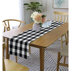 Deals, Discounts & Offers on  - Lushomes Table Runner, Buffalo Checks Black Crochet Ribbed Table Runner