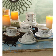 Deals and Offers on - Diva From La Opala Mystrio Black Opalware Cup and Saucer Set, 12-Pieces, White Deals, Discounts & Offers on - Diva From La Opala Mystrio Black Opalware Cup and Saucer Set, 12-Pieces, White