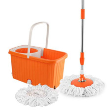 Deals and Offers on Home Improvement - Kleeno by Cello Hi Clean Spin Mopwith Wheels and Plastic Wringer, Bucket Floor Cleaning and Mopping System, 2 Microfiber Refills, Orange Deals, Discounts & Offers on Home Improvement - Kleeno by Cello Hi Clean Spin Mopwith Wheels and Plastic Wringer, Bucket Floor Cleaning and Mopping System, 2 Microfiber Refills, Orange