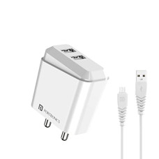 Deals, Discounts & Offers on Mobile Accessories - Portronics Adapto 42 M 2.4A Charger with Dual USB Port, 12W Max Output, Smart Protection Chip, 1M Micro USB Charging Cable(White)