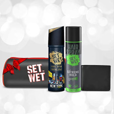 Deals, Discounts & Offers on Beauty Care - SET WET Styling Gift Kit For Men-Set Wet Extreme Hold Spray(200ml) + Set Wet Global Edition No Gas Perfume- New York Night No Gas Deo (120ml) + Wallet