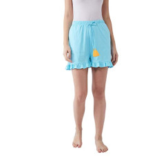 Deals, Discounts & Offers on Women - Miss Chase Women's Comfortable Blue Solid Cotton Regular Length Sleep and Loungewear Shorts with Pockets
