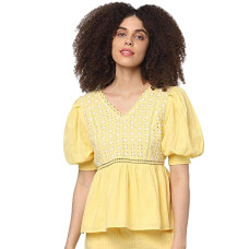 Deals, Discounts & Offers on Laptops - [Size S] ONLY Embroidered 100% Cotton V Neck Womens Top (S22ON15276585-P)