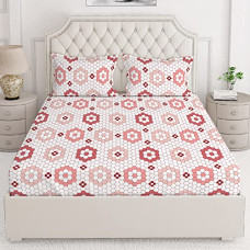 Deals, Discounts & Offers on  - Layers Firenze 100% Cotton Double Size Bedsheet with Pillow Cover Set 140TC Light Weight, Skin Friendly, Moisture Absorbent, All Season Comfort (Geometric Pattern,Red)