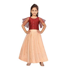 Deals, Discounts & Offers on  - MUHURATAM Girl Silk Readymade Lehenga Choli Set(LCH-11005_Maroon-Peach_5 Years-6 Years)