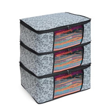 Deals, Discounts & Offers on  - LAXIS Non-Woven Saree Bags, Saree Covers With Zip, Saree Covers For Storage With Moisture & Dust Proof, Wardrobe Organiser, Size-45x33.5x22cm (Pack of 3, Grey)